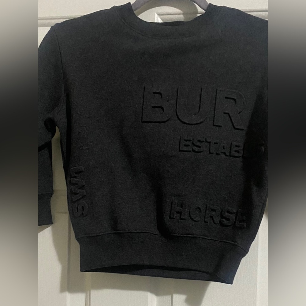 Burberry embossed sweater in charcoal color. Size 6 years old. New with tags.